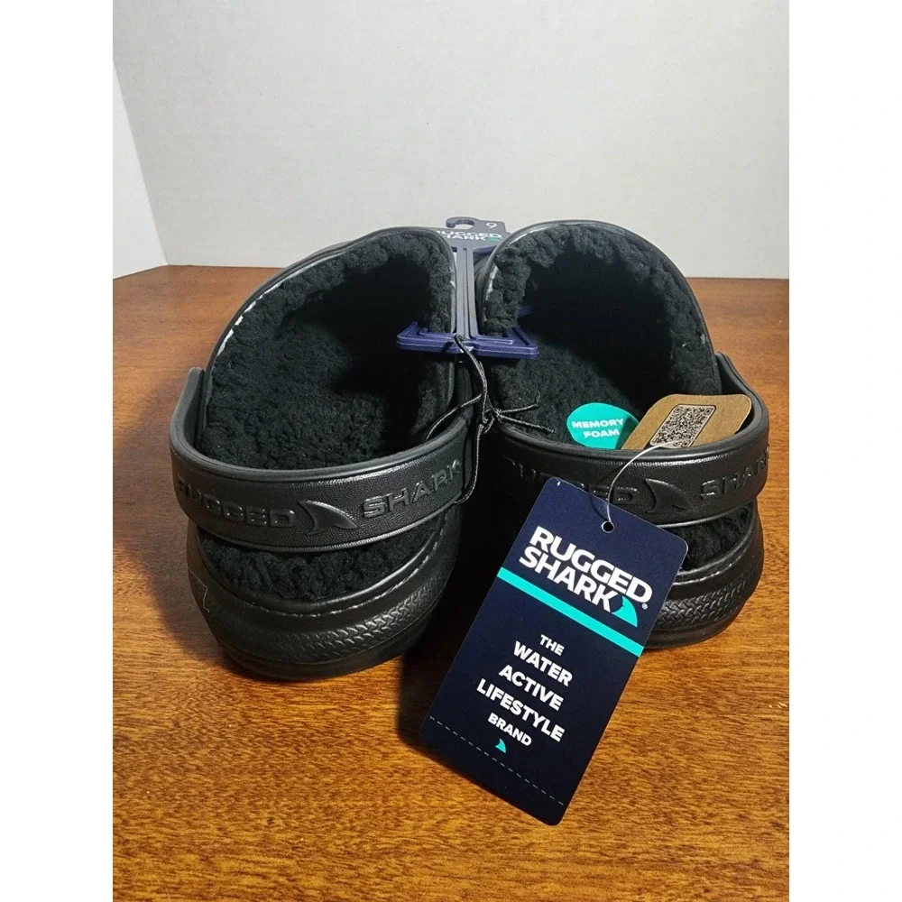 Rugged Shark Men's Slip-on Fabric Lined EVA‎ Clog Slippers Size 9 Black